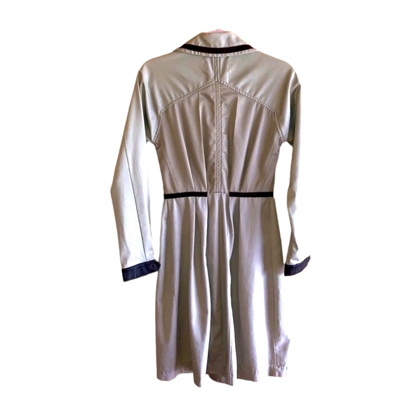 Upcycled Burning Torch Cotton Longline Khaki trench coat with leather trim - Picture 3 of 8